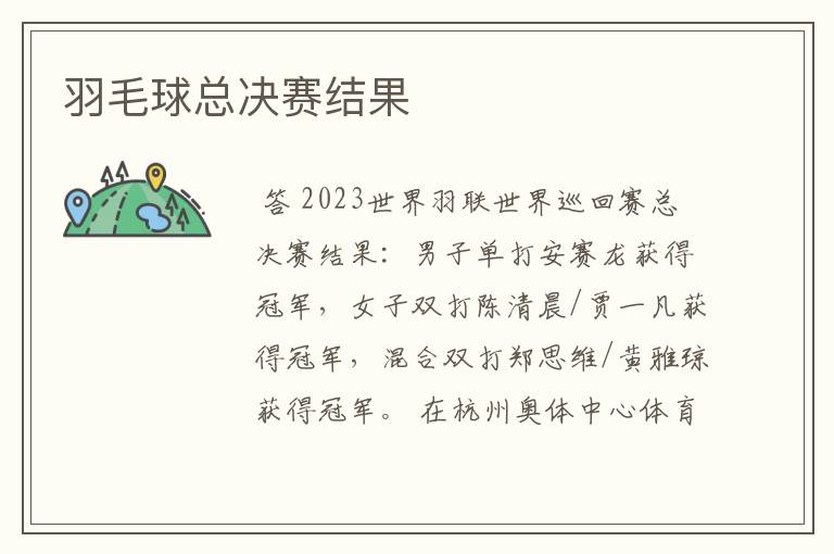 羽毛球总决赛结果