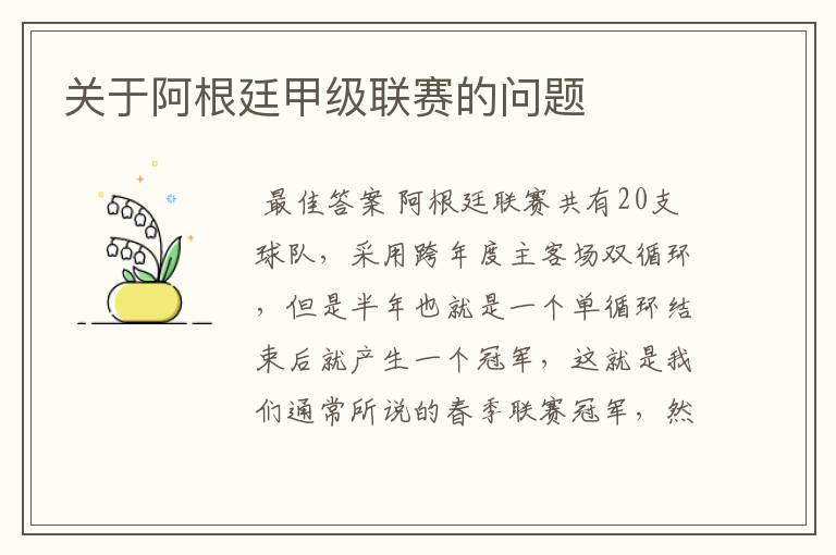 关于阿根廷甲级联赛的问题