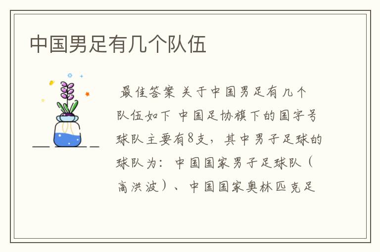 中国男足有几个队伍