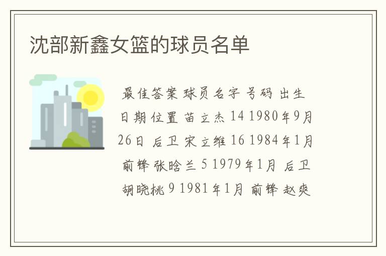 沈部新鑫女篮的球员名单