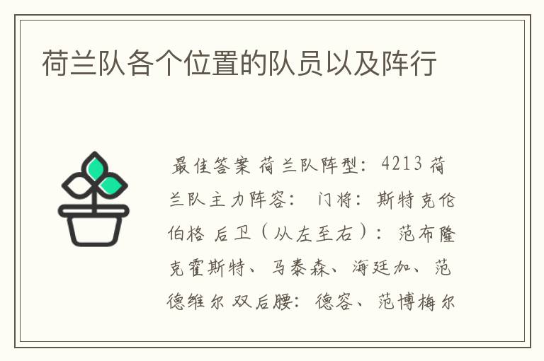 荷兰队各个位置的队员以及阵行