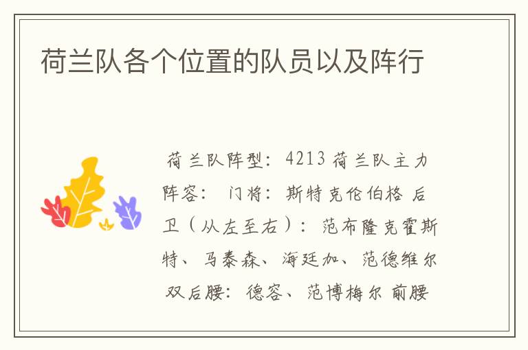 荷兰队各个位置的队员以及阵行