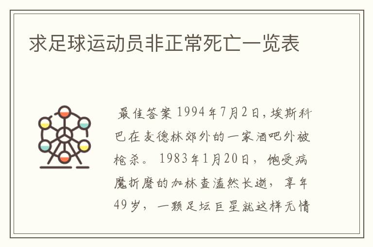 求足球运动员非正常死亡一览表