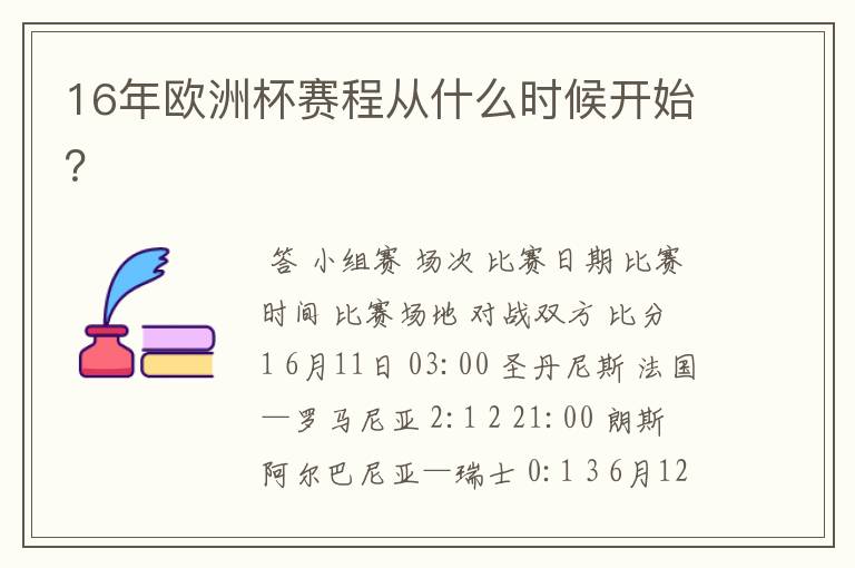 16年欧洲杯赛程从什么时候开始?
