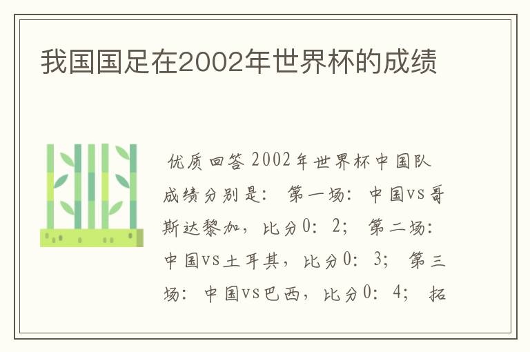 我国国足在2002年世界杯的成绩