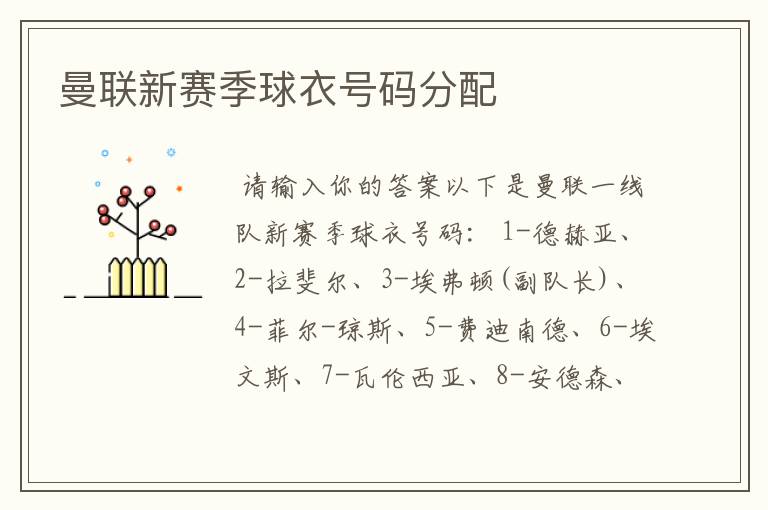 曼联新赛季球衣号码分配