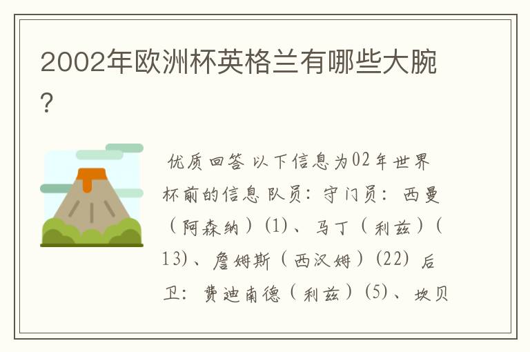 2002年欧洲杯英格兰有哪些大腕?
