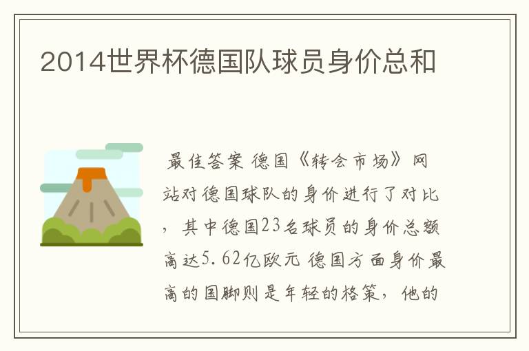 2014世界杯德国队球员身价总和