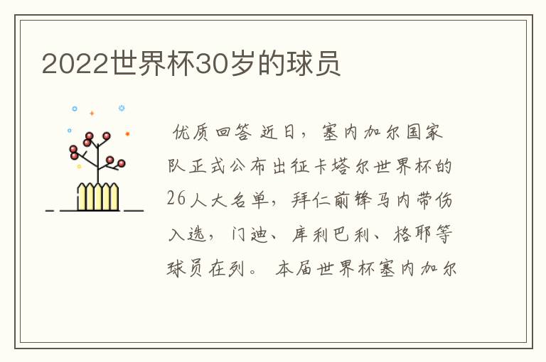 2022世界杯30岁的球员