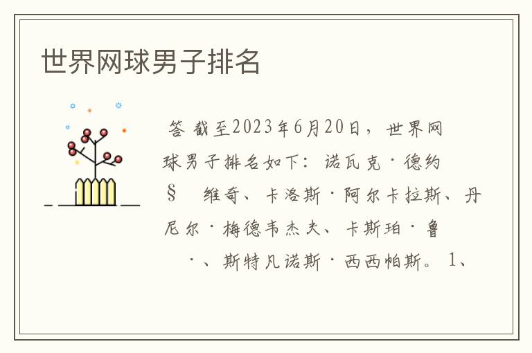 世界网球男子排名