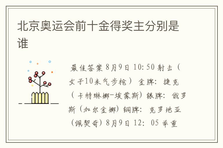 北京奥运会前十金得奖主分别是谁