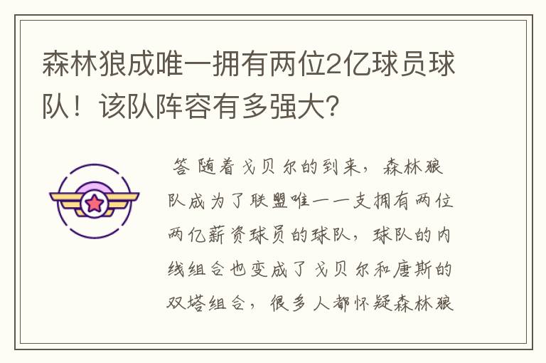 森林狼成唯一拥有两位2亿球员球队!该队阵容有多强大?
