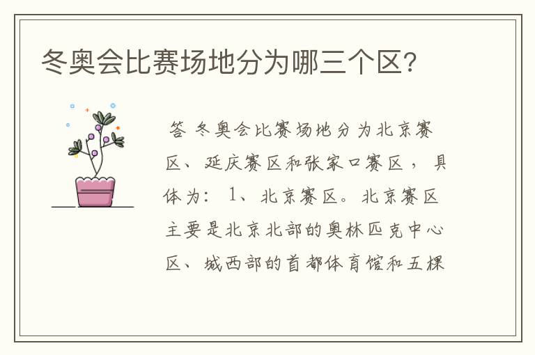 冬奥会比赛场地分为哪三个区?