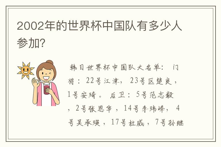 2002年的世界杯中国队有多少人参加?
