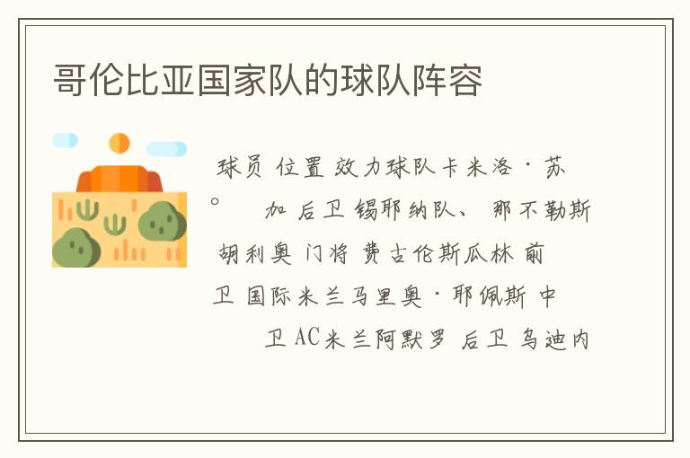 哥伦比亚国家队的球队阵容