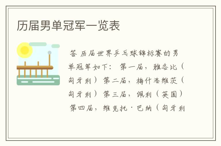 历届男单冠军一览表