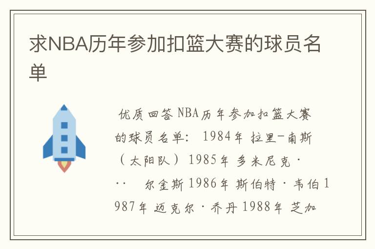 求NBA历年参加扣篮大赛的球员名单