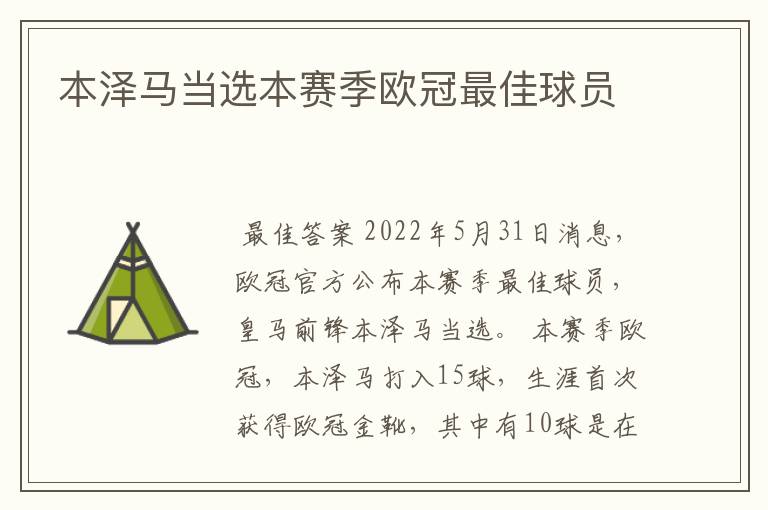 本泽马当选本赛季欧冠最佳球员