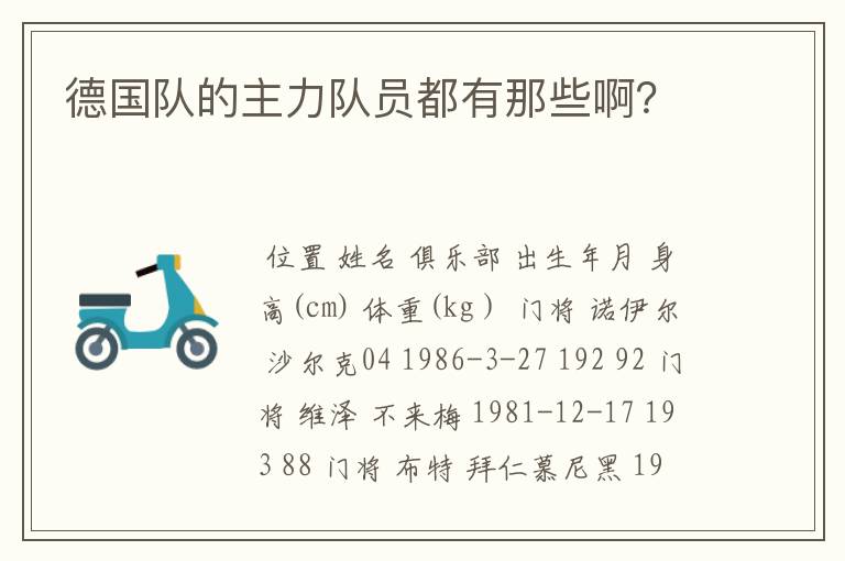 德国队的主力队员都有那些啊?