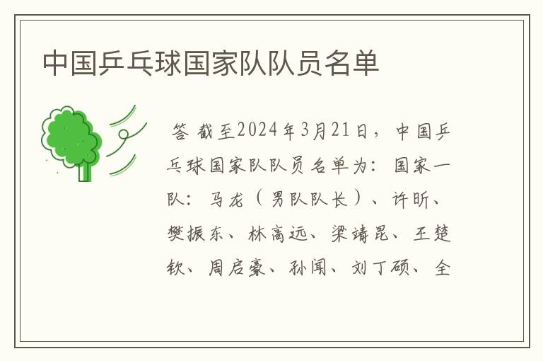 中国乒乓球国家队队员名单