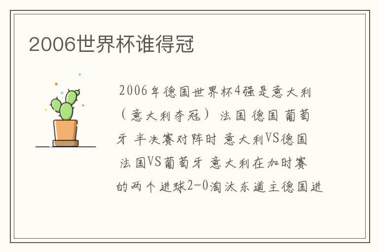 2006世界杯谁得冠