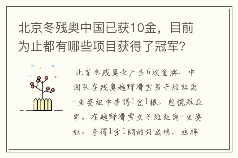 北京冬残奥中国已获10金,目前为止都有哪些项目获得了冠军?