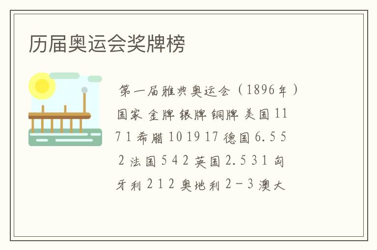 历届奥运会奖牌榜