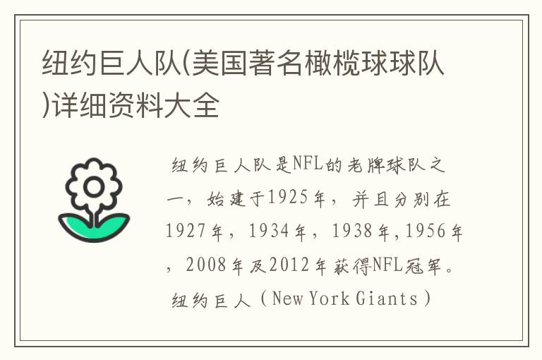 纽约巨人队(美国著名橄榄球球队)详细资料大全