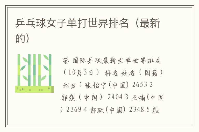 乒乓球女子单打世界排名(最新的)