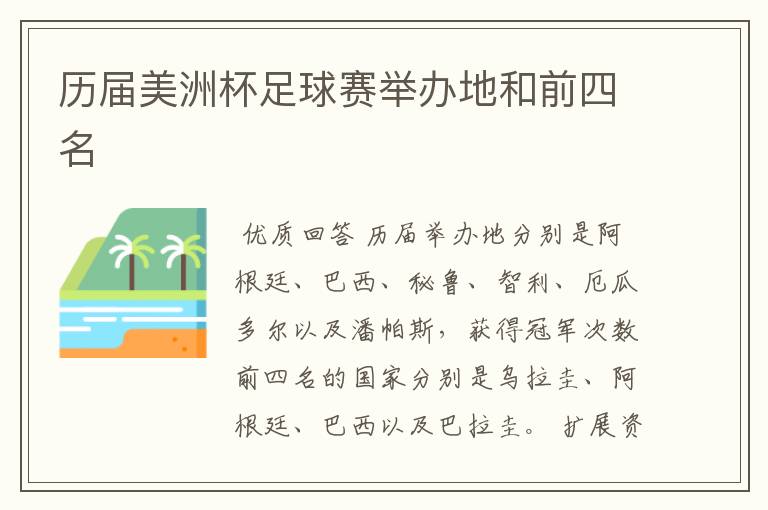 历届美洲杯足球赛举办地和前四名