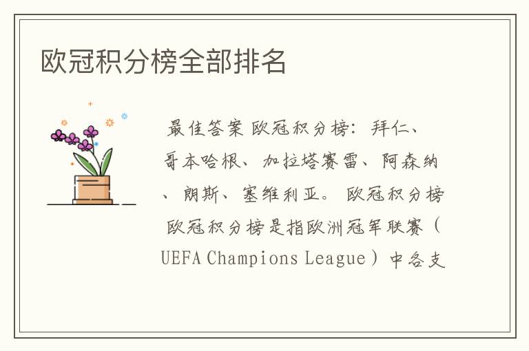 欧冠积分榜全部排名
