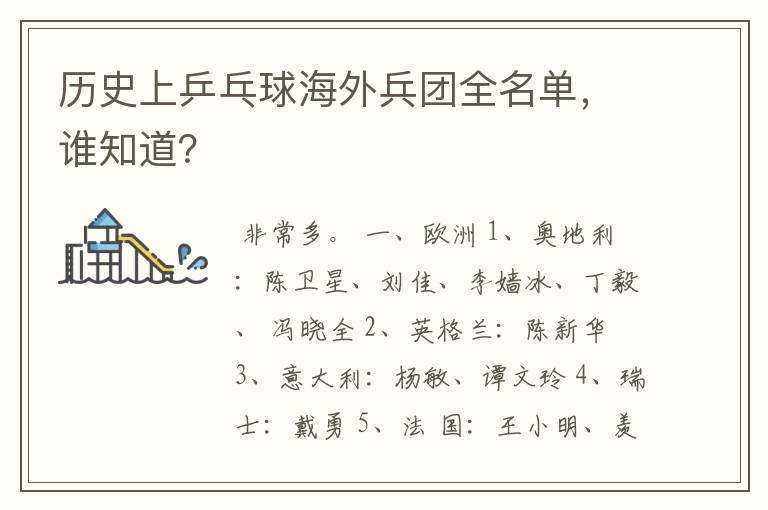 历史上乒乓球海外兵团全名单,谁知道?