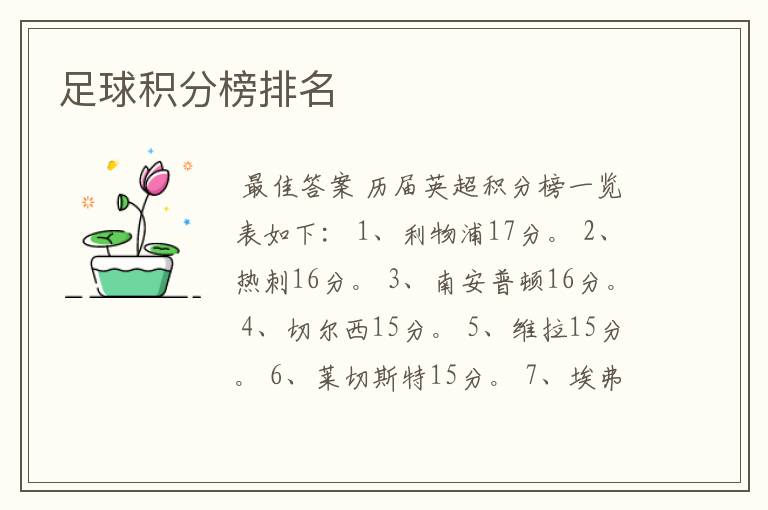 足球积分榜排名