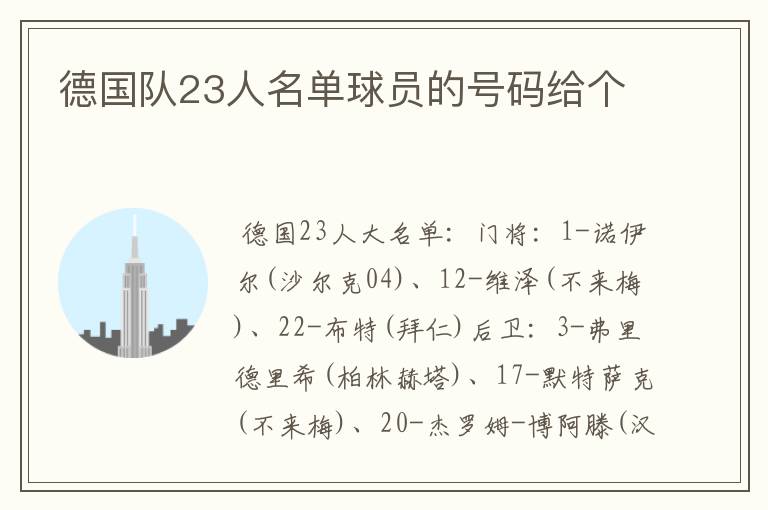 德国队23人名单球员的号码给个