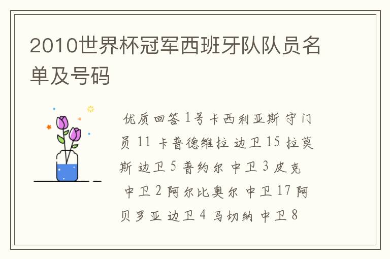 2010世界杯冠军西班牙队队员名单及号码