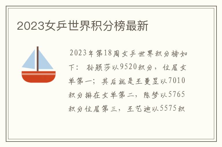2023女乒世界积分榜最新