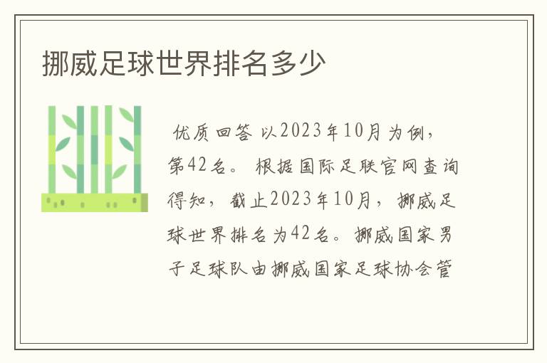 挪威足球世界排名多少