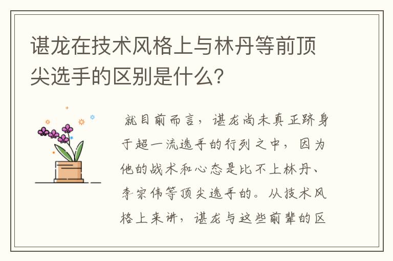 谌龙在技术风格上与林丹等前顶尖选手的区别是什么？
