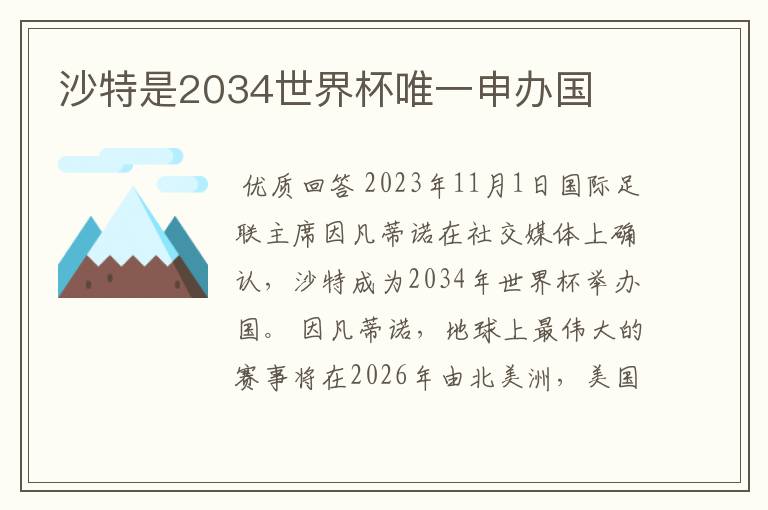 沙特是2034世界杯唯一申办国