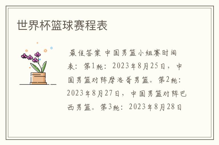 世界杯篮球赛程表