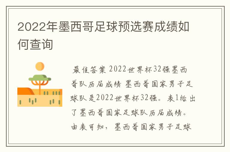 2022年墨西哥足球预选赛成绩如何查询