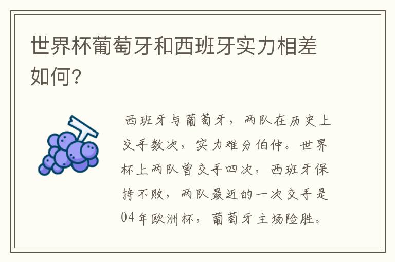 世界杯葡萄牙和西班牙实力相差如何?