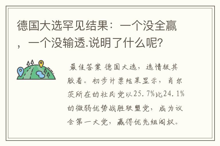 德国大选罕见结果:一个没全赢,一个没输透.说明了什么呢?