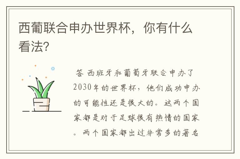 西葡联合申办世界杯,你有什么看法?