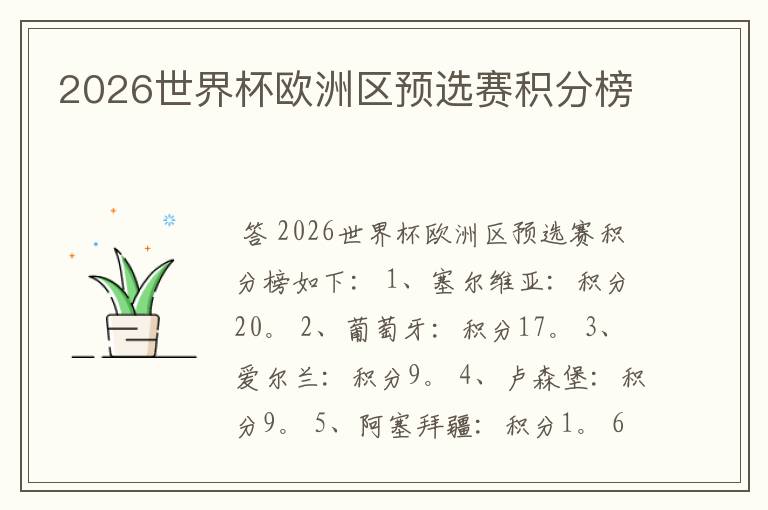 2026世界杯欧洲区预选赛积分榜