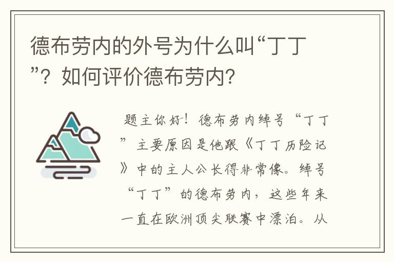 德布劳内的外号为什么叫“丁丁”？如何评价德布劳内？