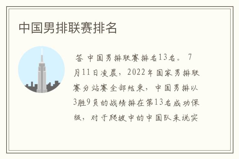 中国男排联赛排名