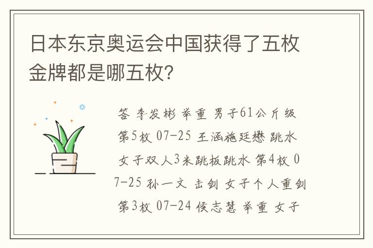 日本东京奥运会中国获得了五枚金牌都是哪五枚?