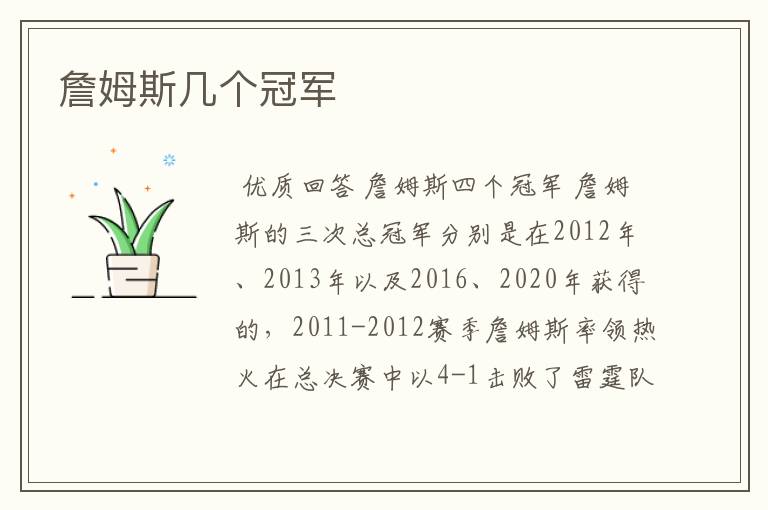 詹姆斯几个冠军