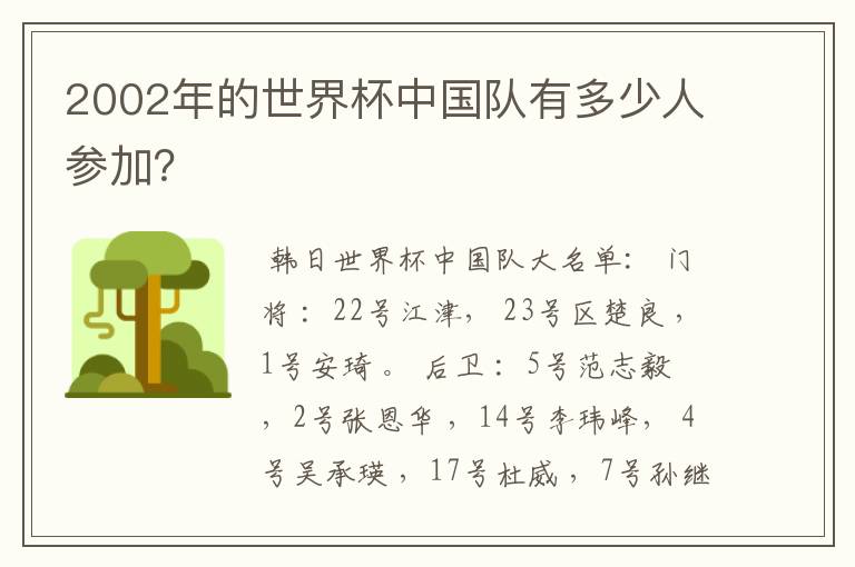 2002年的世界杯中国队有多少人参加?
